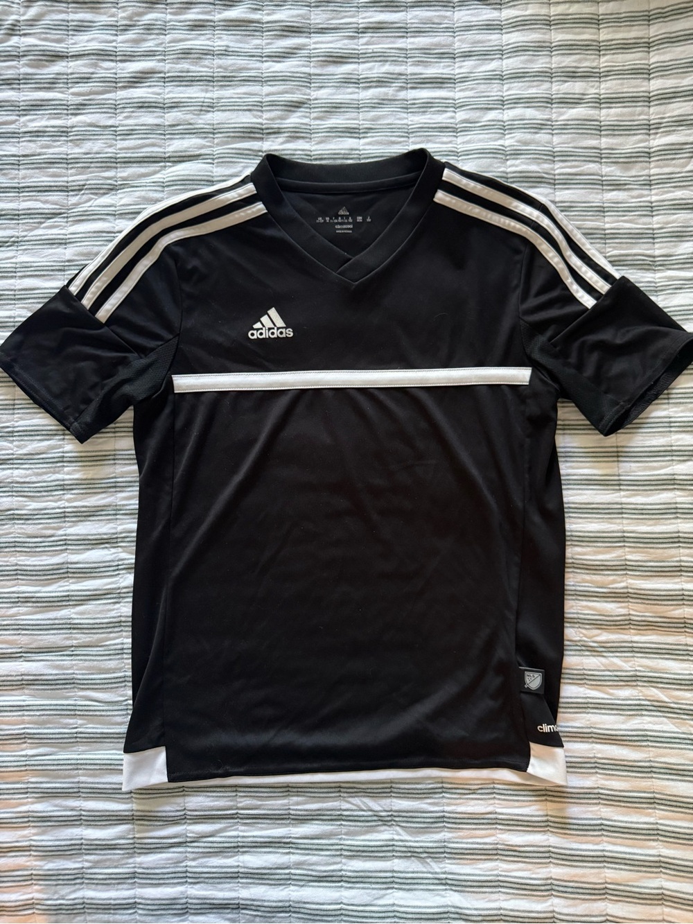 adidas Black Short-Sleeve Training Jersey with White Stripes